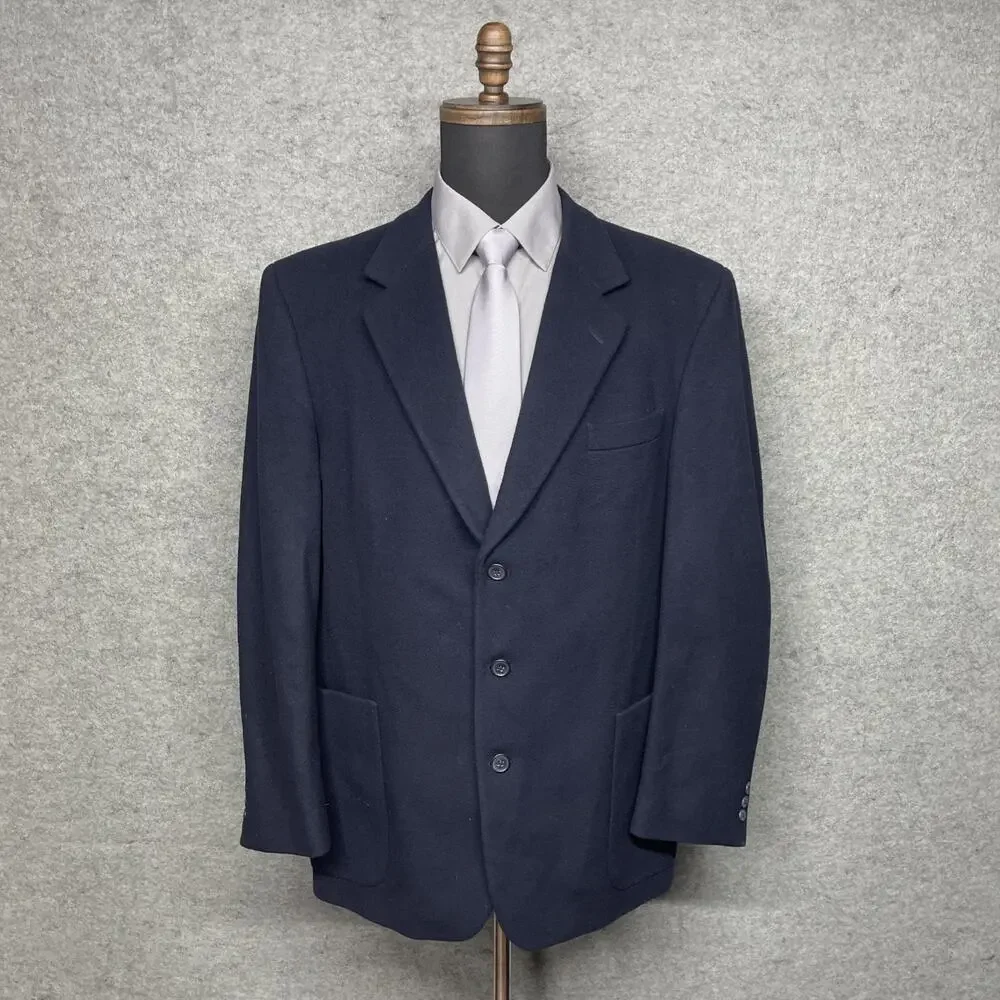 Vtg 90s Jean Paul Germain Paris Mens 44R Wool Like Sport Coat Blazer Navy Poland